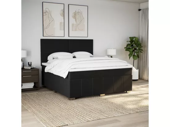 Sommier à lattes de lit avec matelas Noir 180x200 cm Tissu