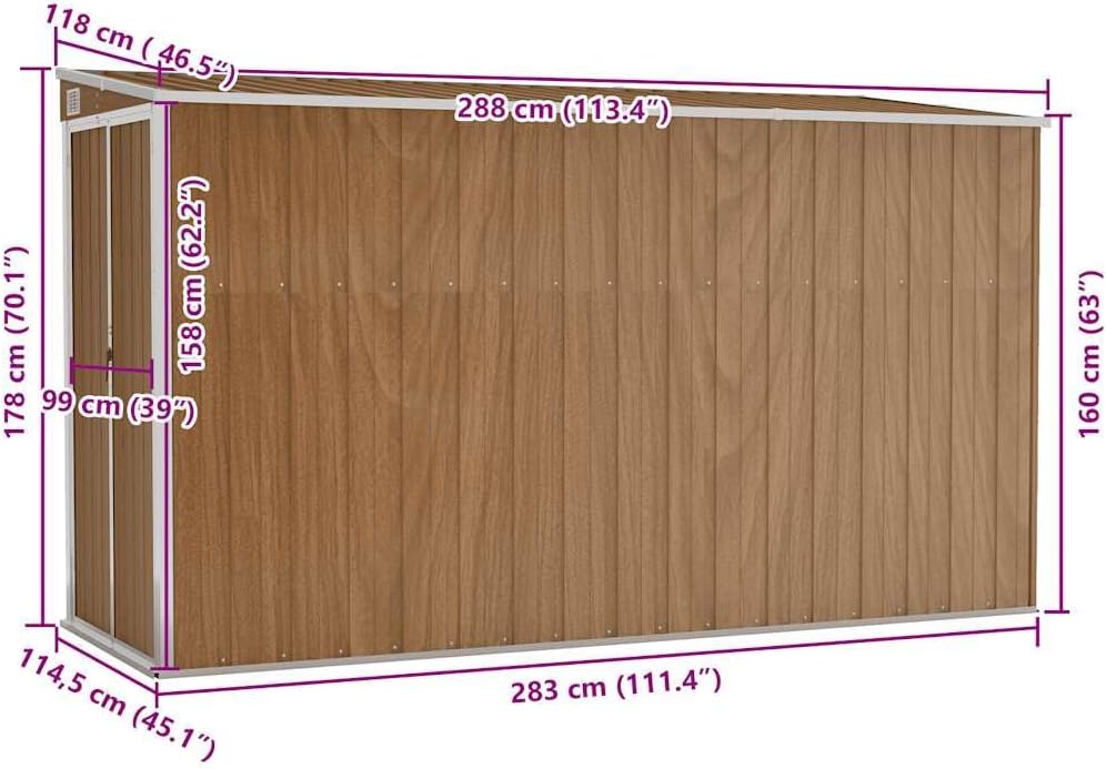 Refined Anbauschuppen Braun 118x288x178 cm Verzinkter Stahl