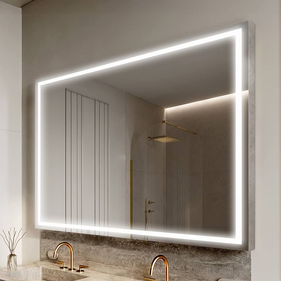 Badezimmerspiegel 100x80, rechteckig, mit Rahmen und LED-Beleuchtung,
