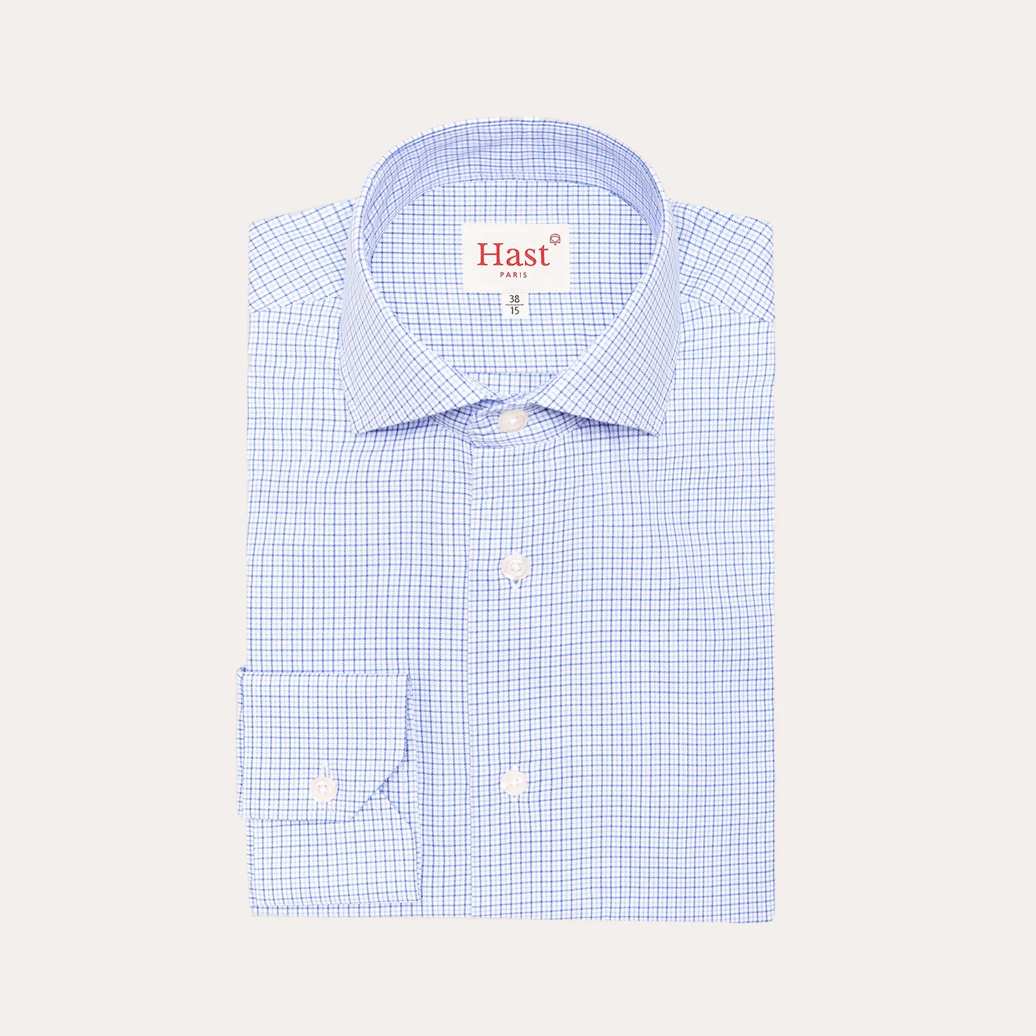 Fitted shirt in double twisted twill with blue checks