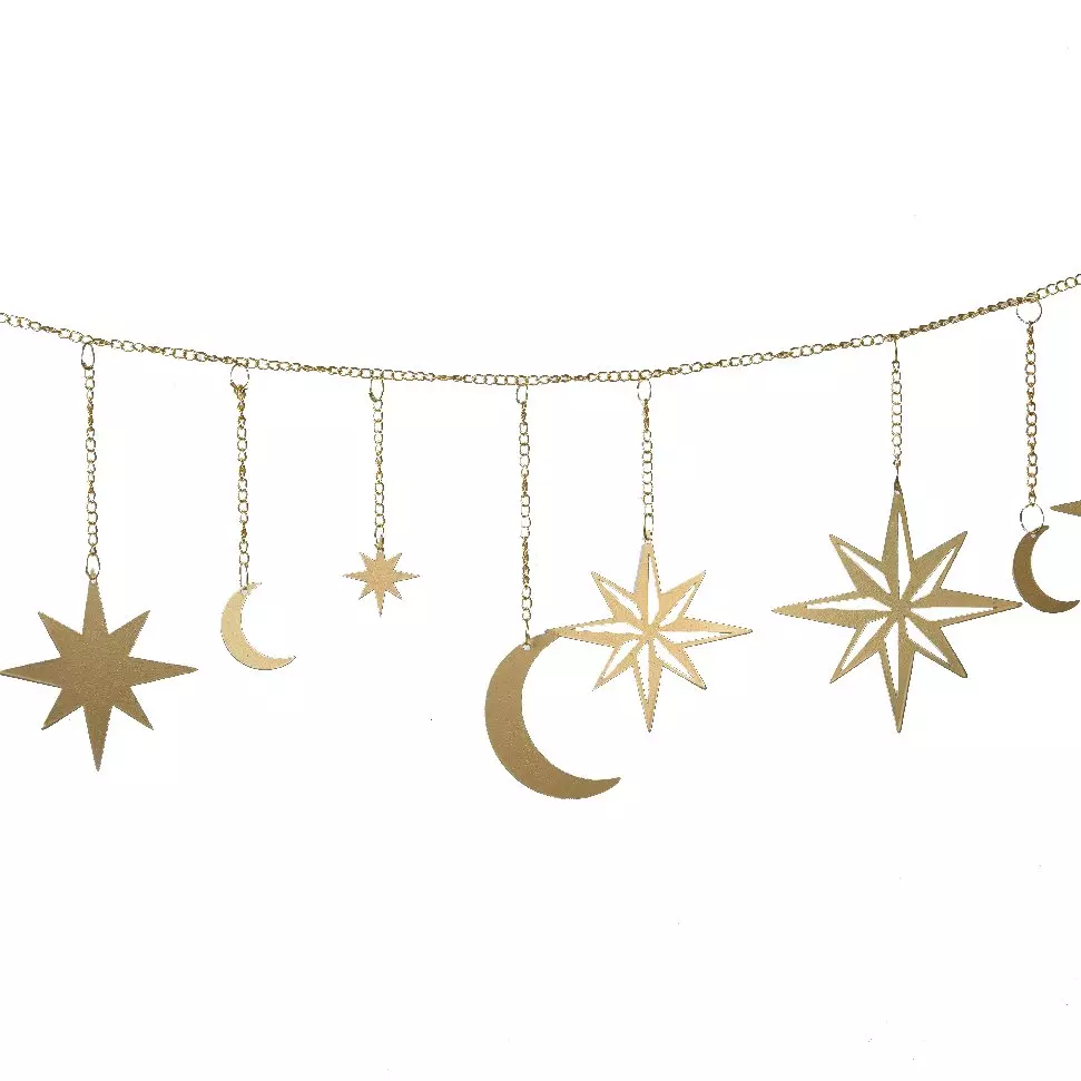 Guirlande déco en métal (80 cm) Lunes et étoiles dorées