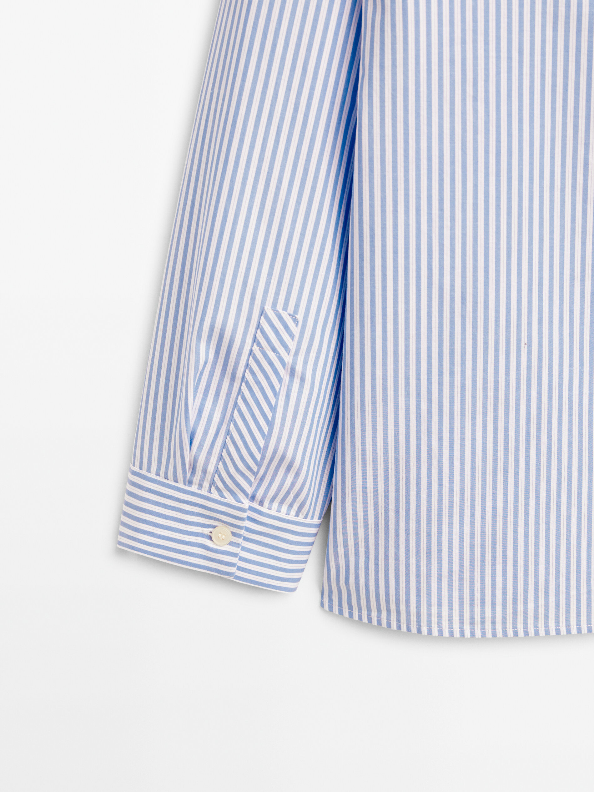 Camisa Popeline Rayas Bolsillos - AZUL CLARO
