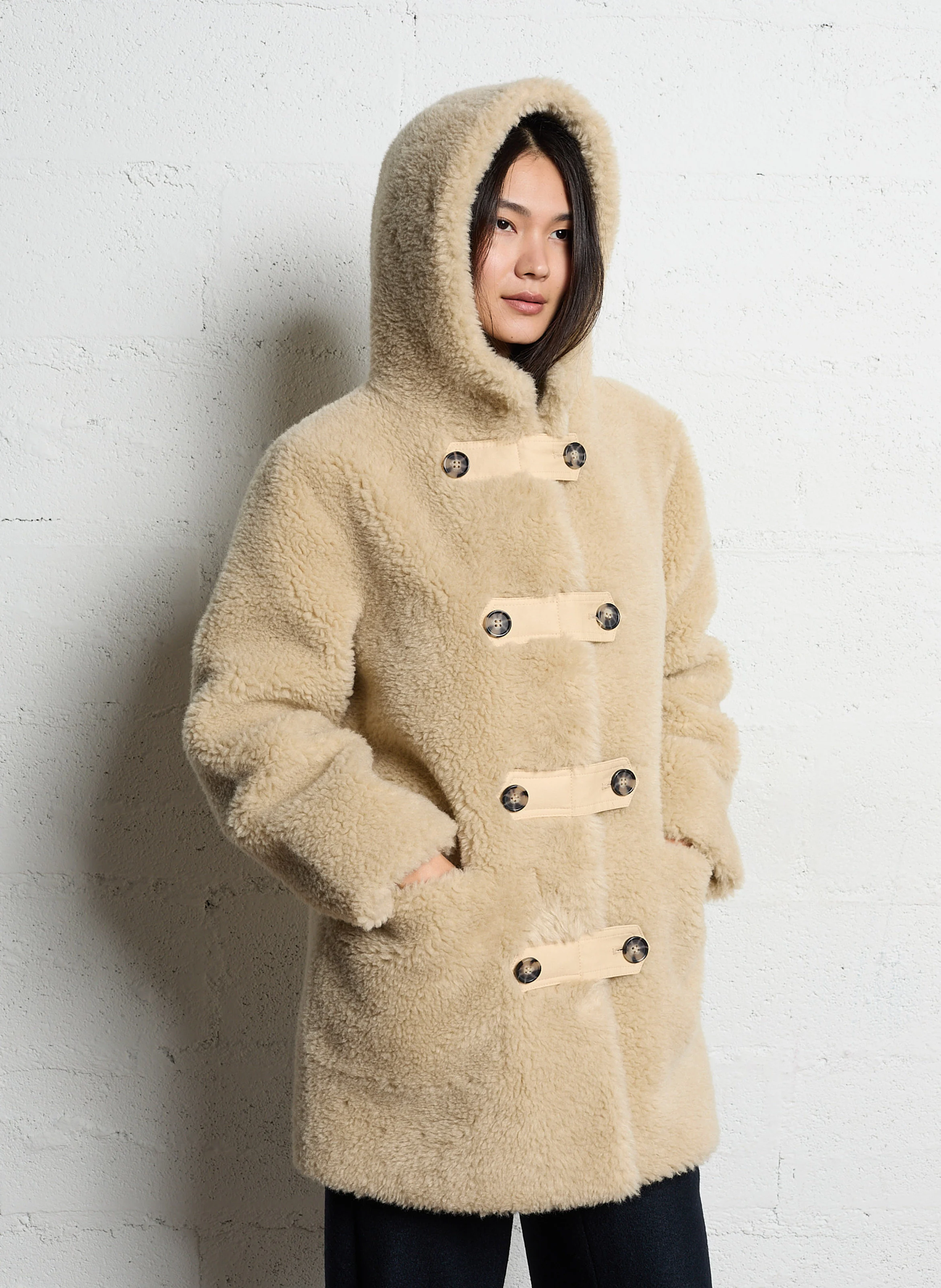 VIGGO - Manteau col capuche effet fourrure | Blanc