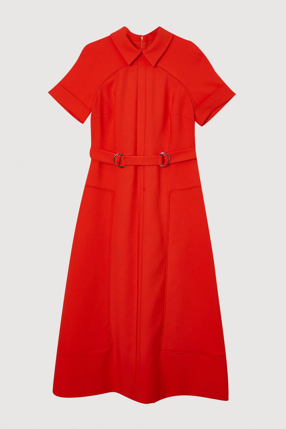 KarenMillen Robe midi trapèze à jupe pleine avec détail d'onglet extensible compact