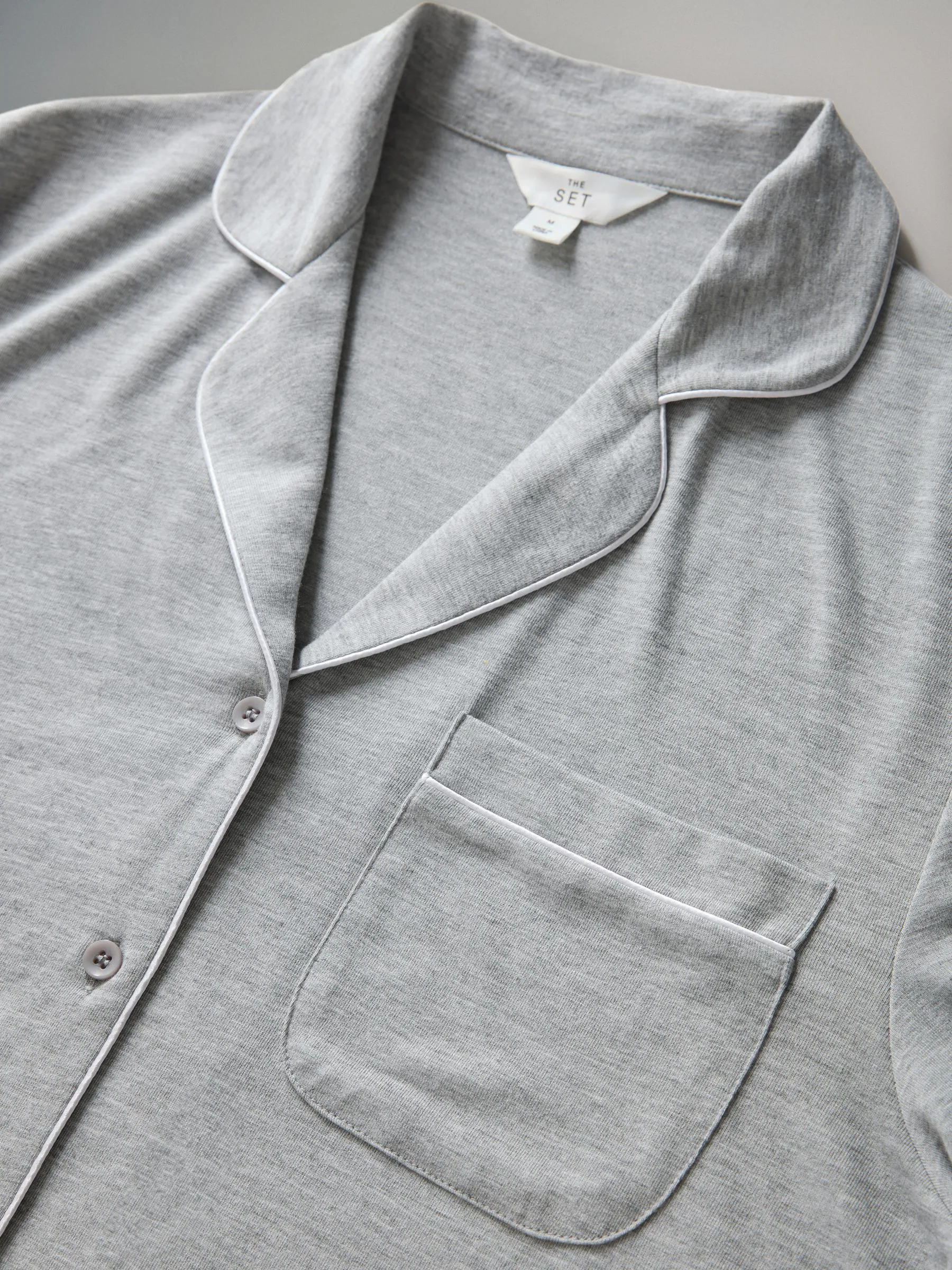 Marineblauw/grijs gemêleerd - The Set 2 Pack Viscose Blend Button Through Long Pyjamas with Piping