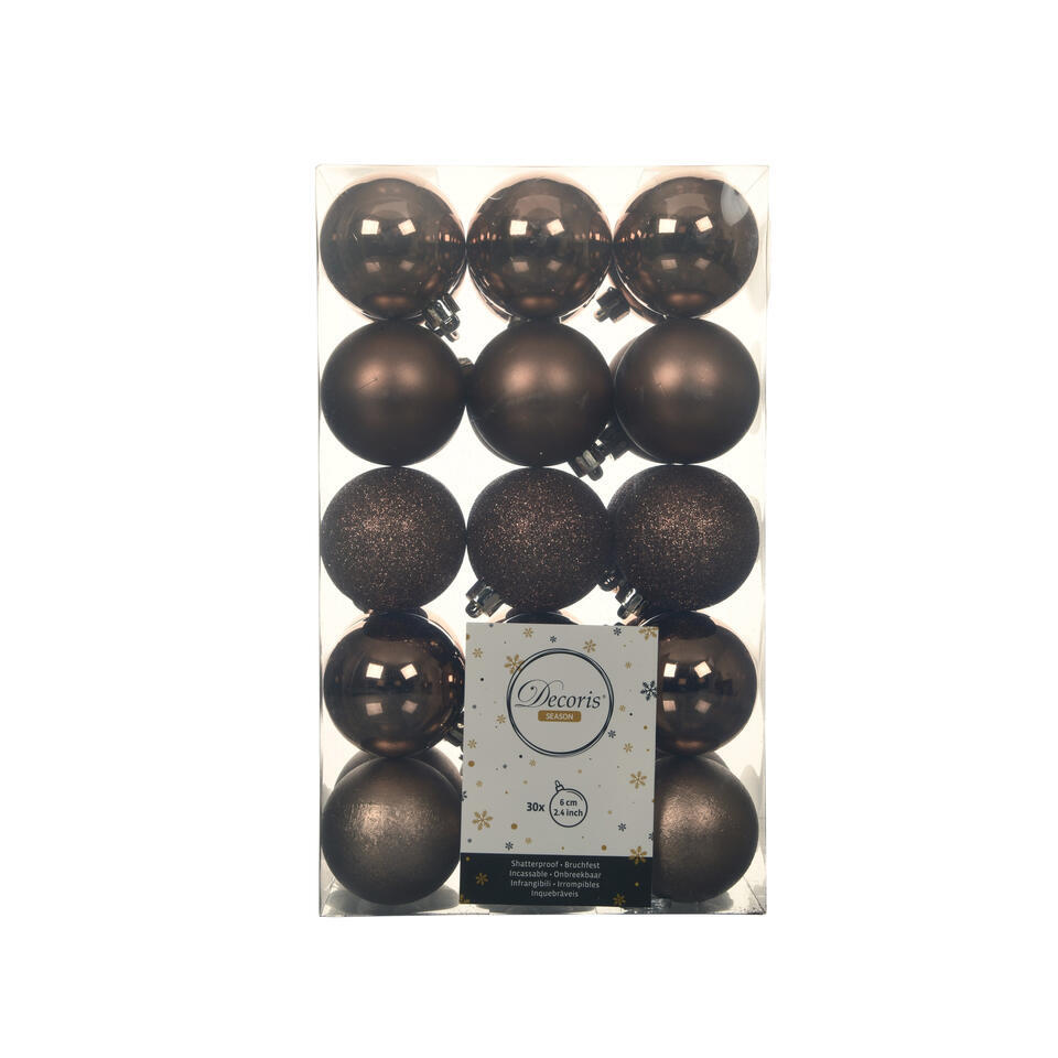 Decoris kerstballen - 30x st - walnoot bruin - D6 cm