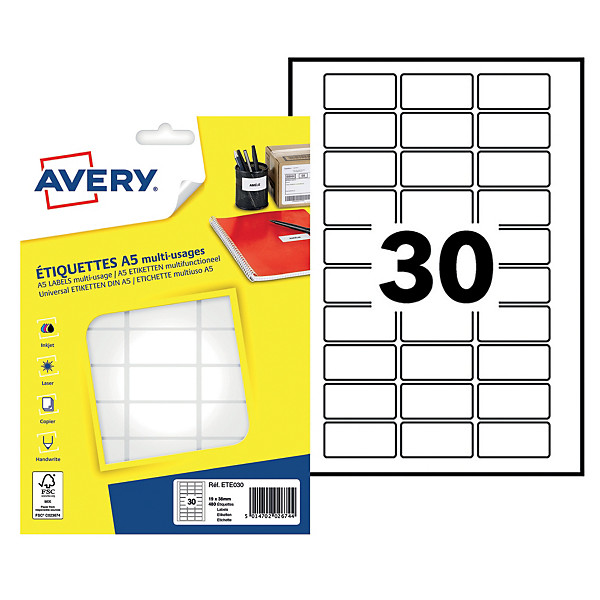 480 étiquettes blanches multifonctions Avery 19 x 38 mm