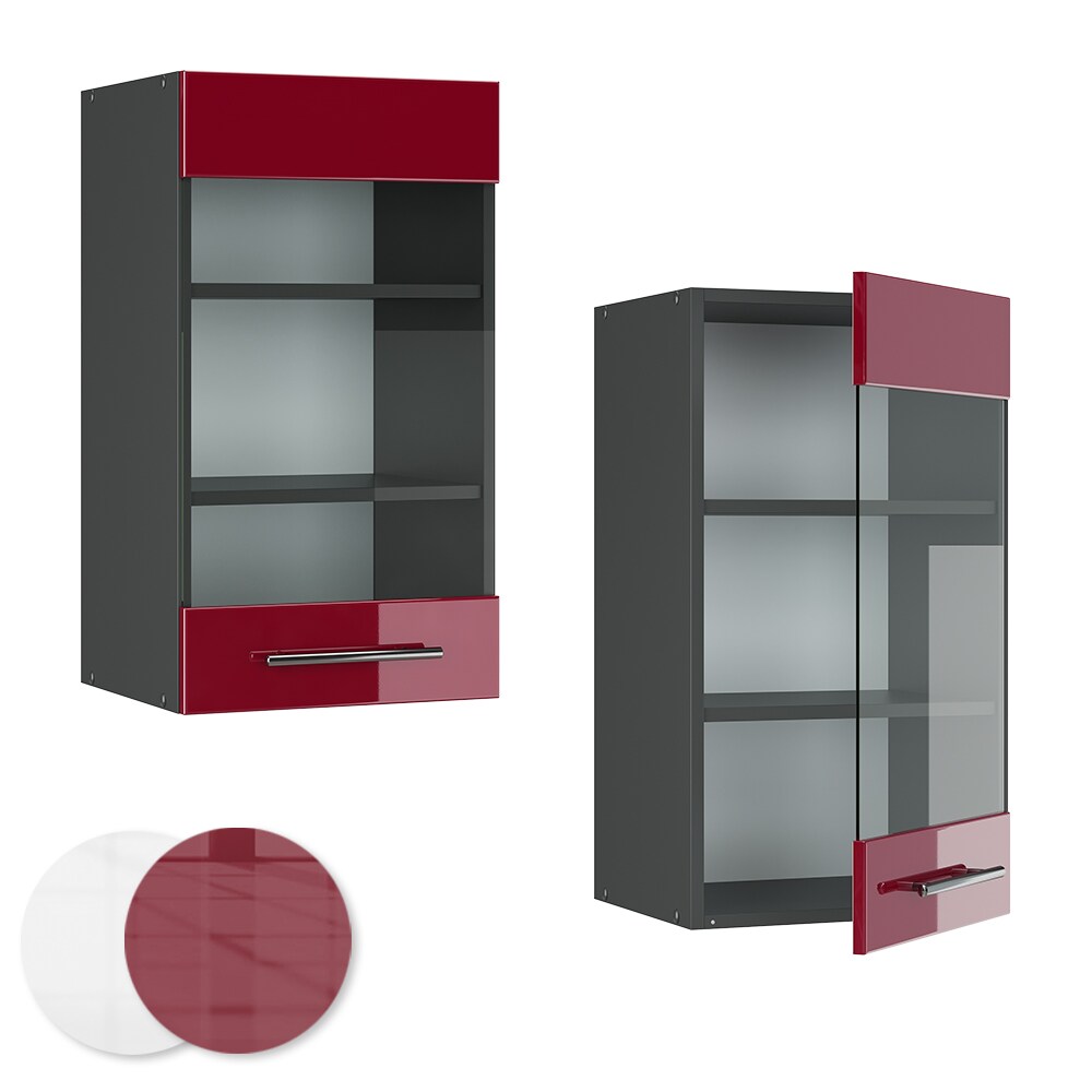 VICCO Hängeglasschrank 40 cm Bordeaux Hochglanz Küchenschrank Hängeschrank Küchenzeile Fame-Line