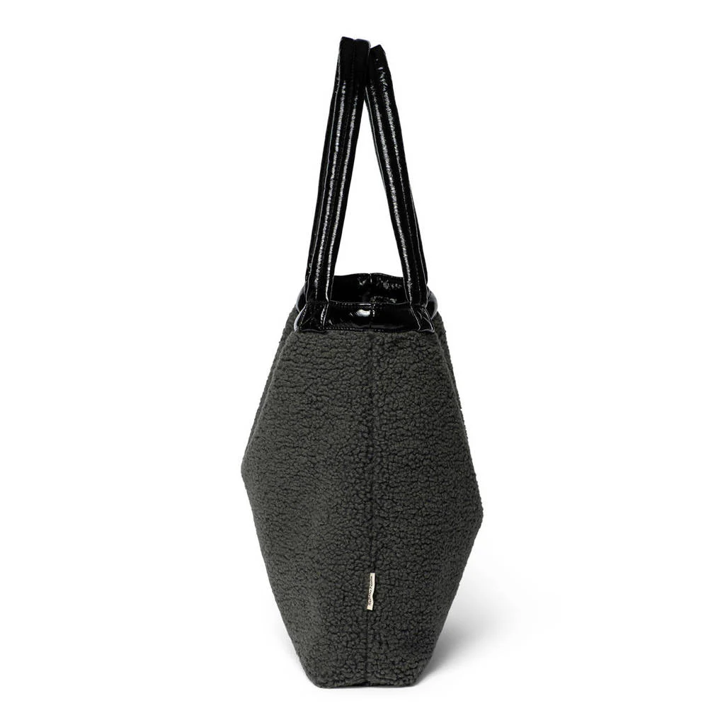 reversible luiertas Teddy Lacquer Mom Bag zwart/donkergrijs