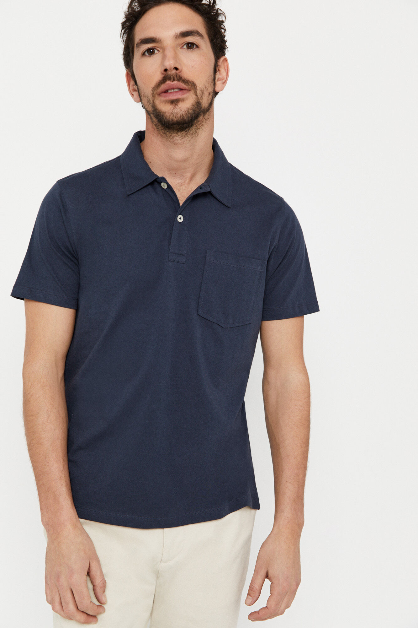 Camisa polo leve com bolsos - Azul Marinho