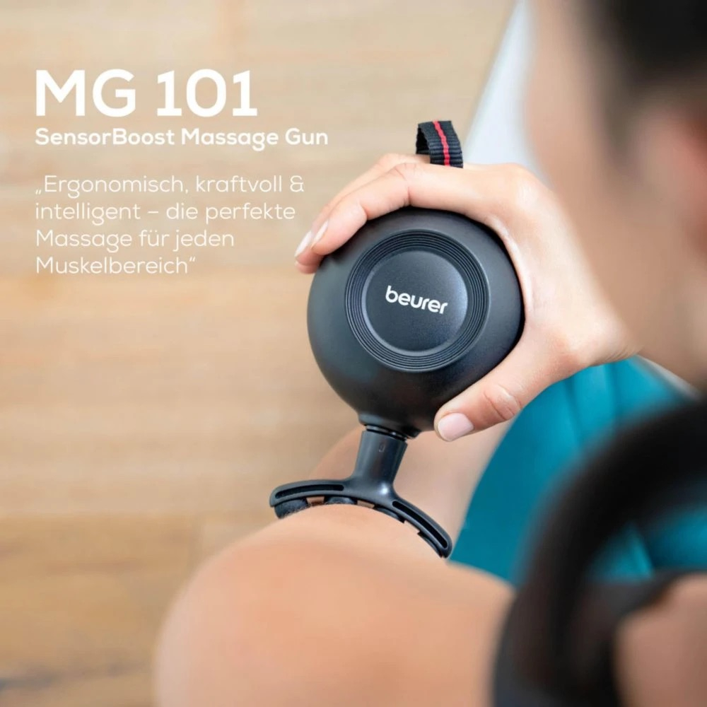 MG 101 Muskelmassagegerät Massage Gun SensorBoost Elektronische Muskelmassagepistole mit 5 Aufsätzen (10435) - Schwarz