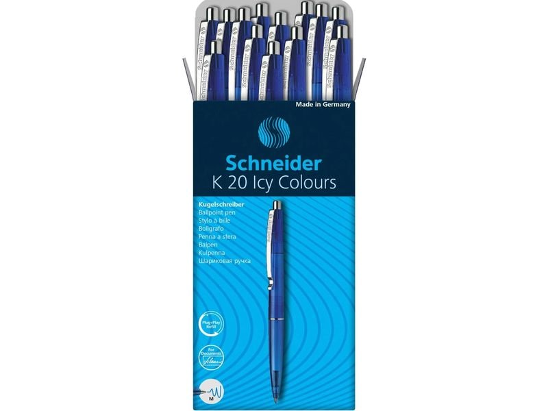 Schneider Kugelschreiber K20 ICY Blau, 20 Stück Kugelschreiber Blau