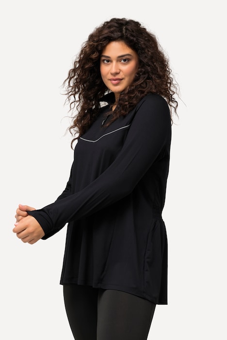 Lauf-Longshirt, Stehkragen, Zipper, Reflektor-Piping, Langarm