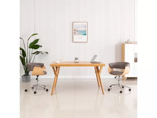 Chaise pivotante de bureau Taupe Bois courbé et tissu