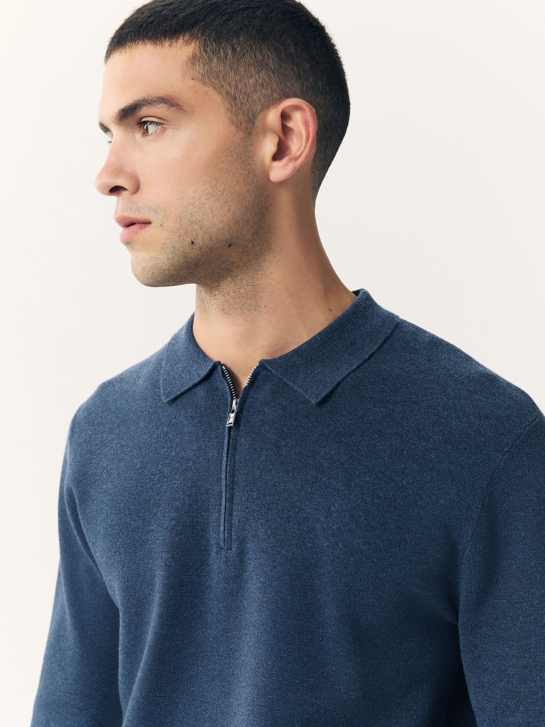Blauw - Half met rits - Regular Fit Premium Mid Weight Long Sleeve Knit Polo Shirt