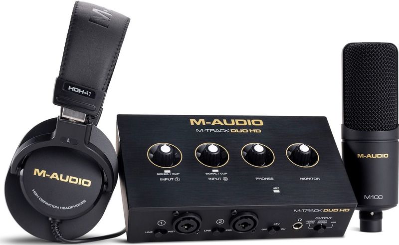 M-AUDIO - M-Track Duo HD - Audio-interface - Met Condensatormicrofoon M100 en HDH41 Studio-hoofdtelefoon