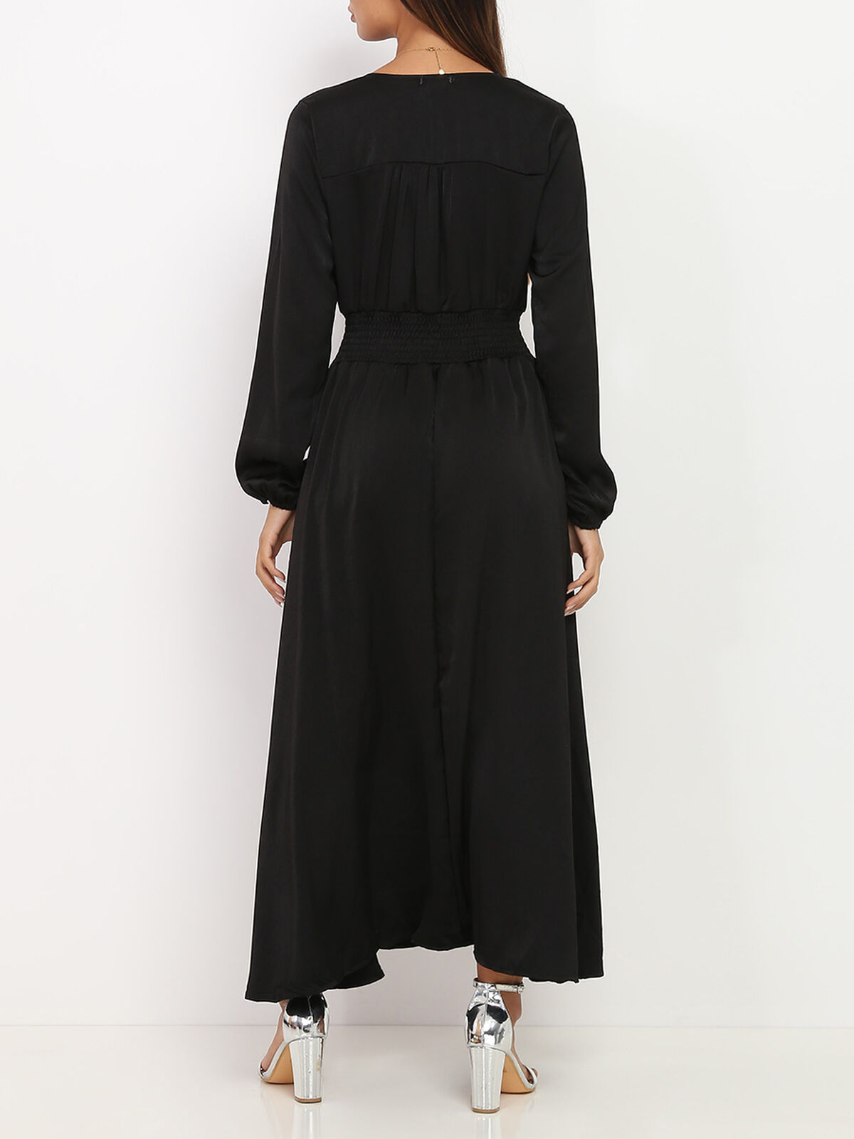 Robe longue satinée- Noir