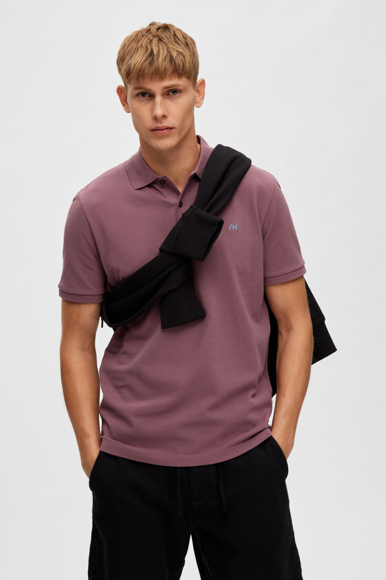Polo de algodão orgânico com logotipo bordado - Rosa