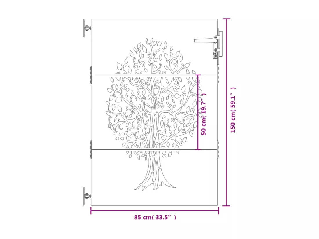 Portail de jardin 85x150 cm acier corten conception de l'arbre
