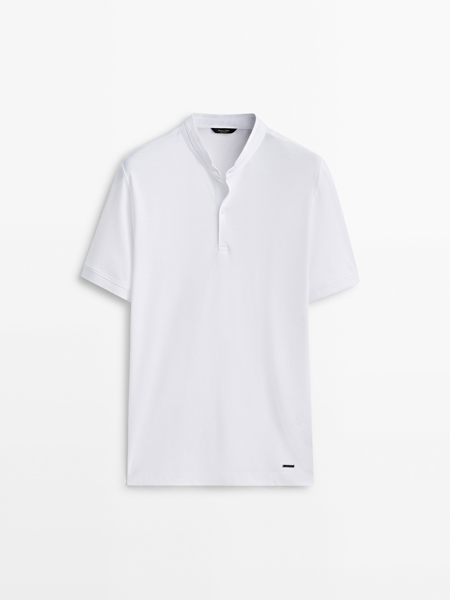 Camisa polo 100% algodão com gola mandarim - BRANCA