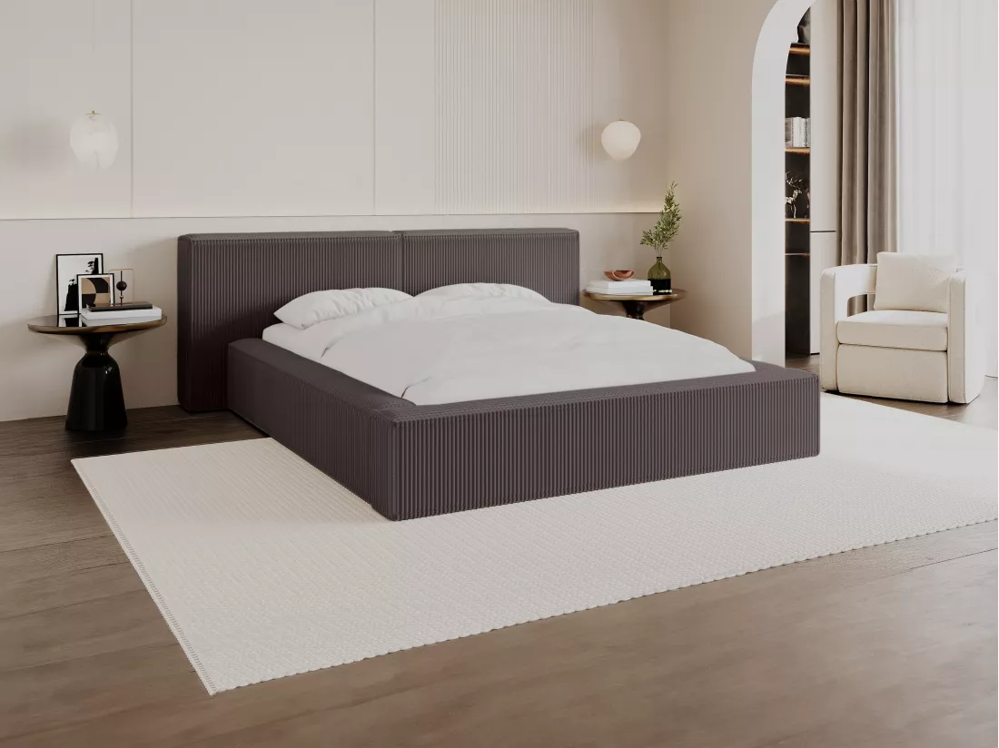 Lit coffre 180 x 200 cm - Velours côtelé - Taupe - TIMANO de Pascal Morabito