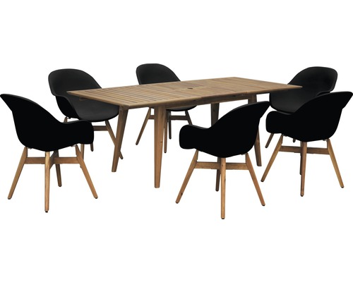 Garden Place Style 6-zits 7-delige tuinmeubelset inclusief uitschuifbare acaciahouten tafel en zitkussens