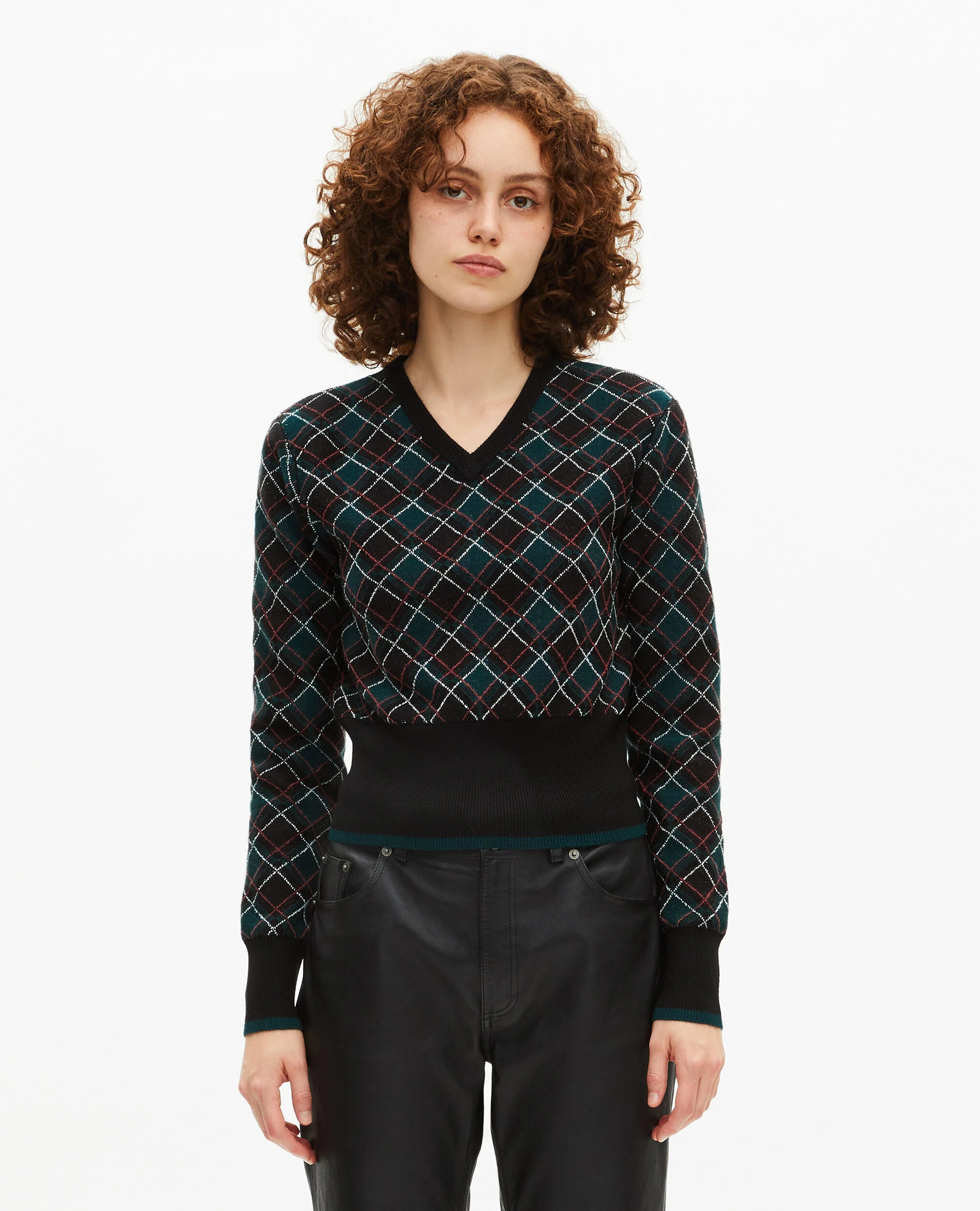 Pull à carreaux noir