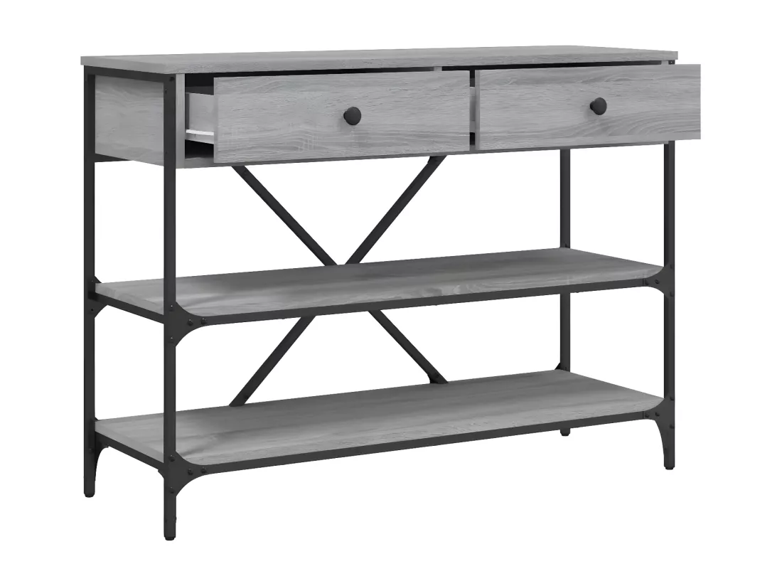 Table console avec tiroirs et étagères gris bois d'ingénierie