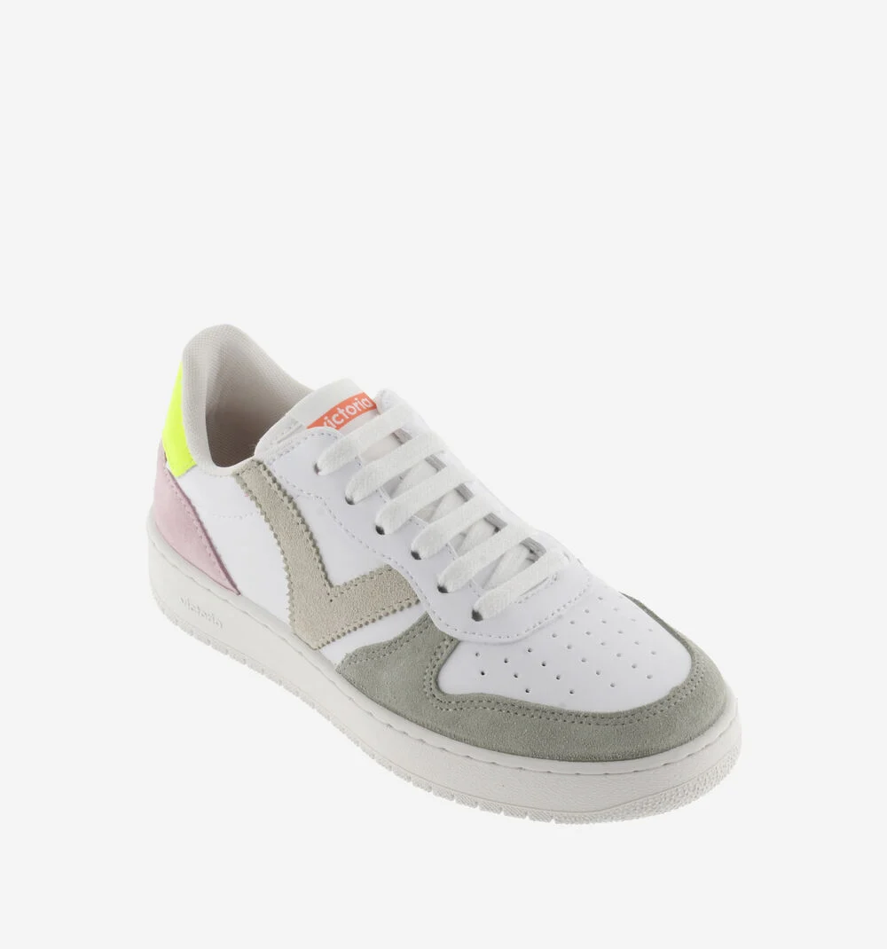 MADRID CUIR FENDU MULTICOLORE Baskets de sport, multicolore avec détail fluo pour femme. AMARILLO