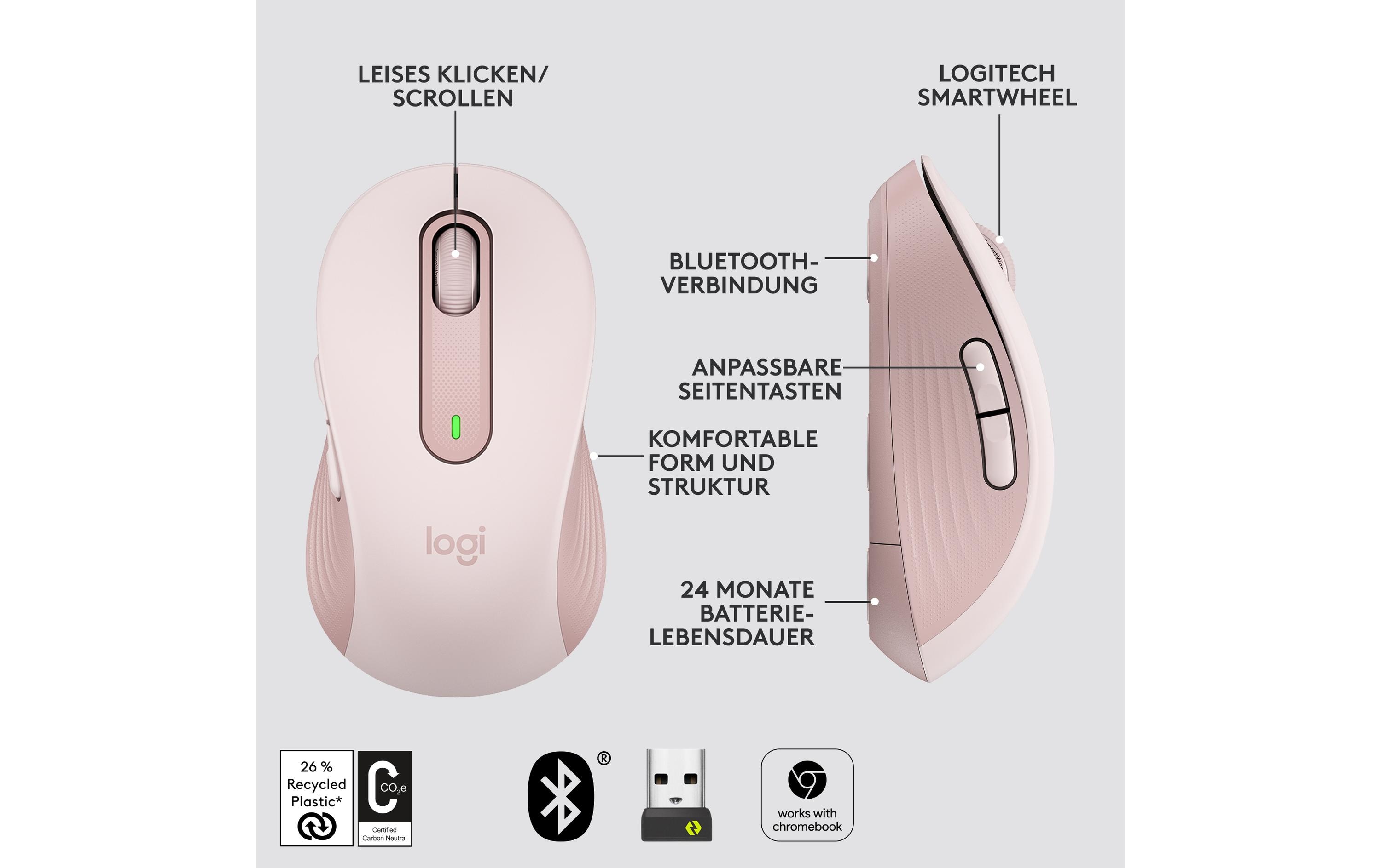Maus Signature M650 L RosaPräzise Wireless-Maus mit «Logitech SilentTouch»-Technologie