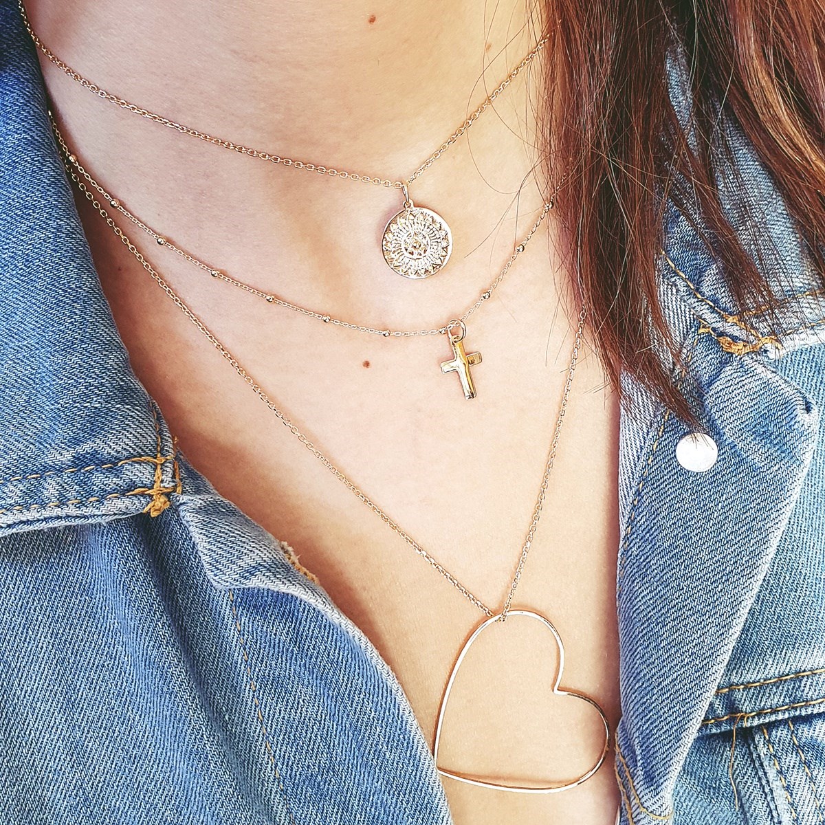 Collier Charly grand coeur doré 60 cm