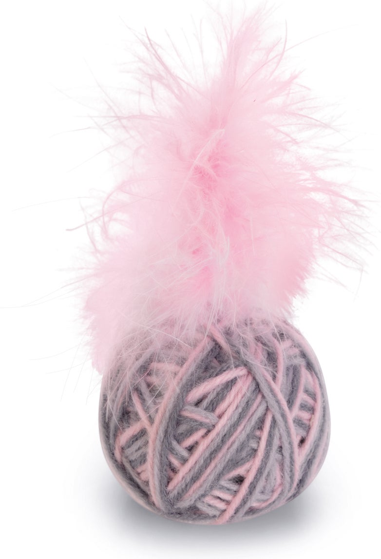 Beeztees kattenspeelgoed speelbal met veer Ming roze/paars D 5 H 5 cm