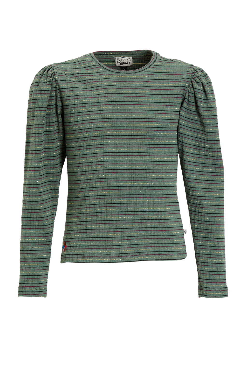 Me & My Monkey longsleeve Runa groen / blauw / roze / goud gestreept