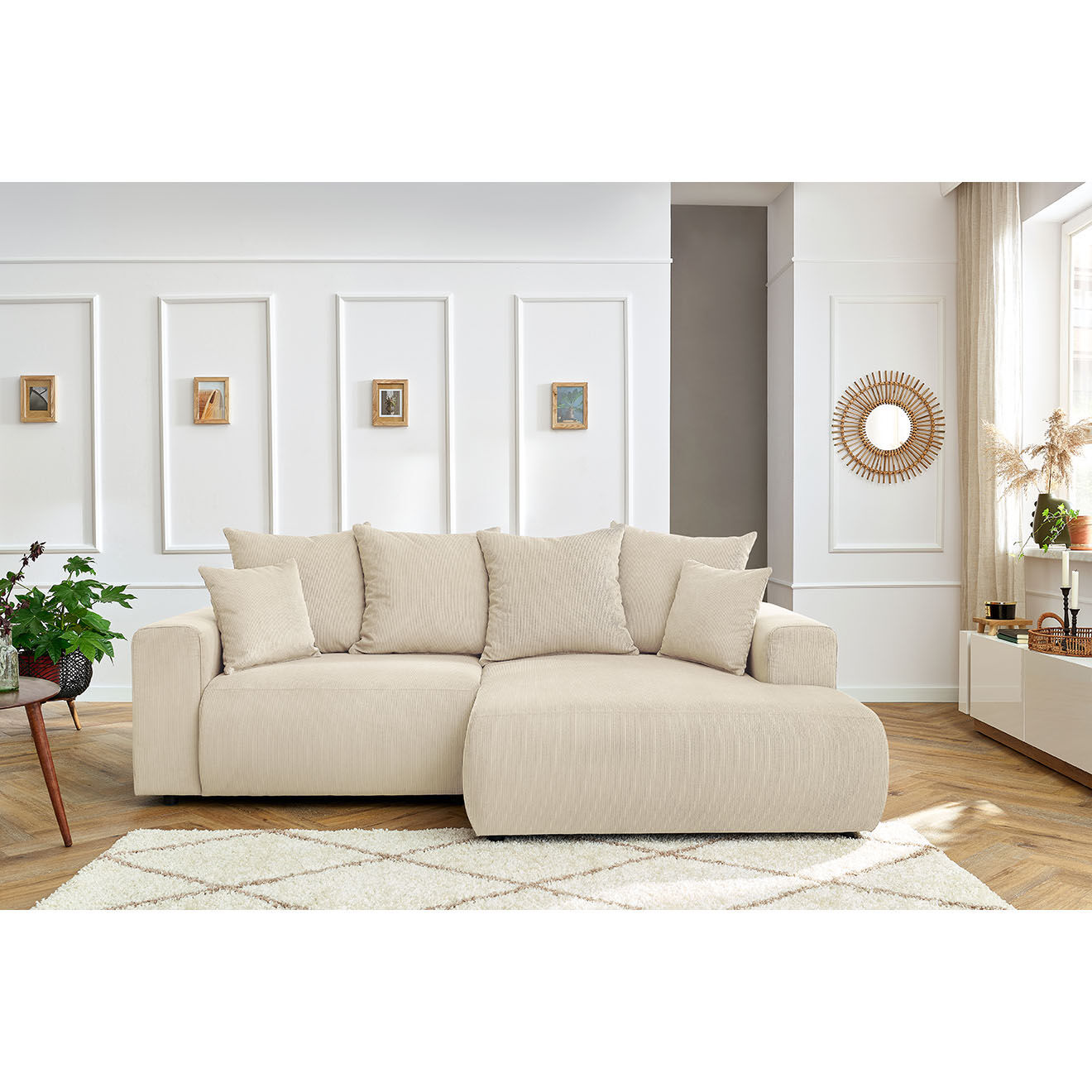 Bobochic Canapé d'angle fixe droit Enjoy beige - 237x147x95 cm