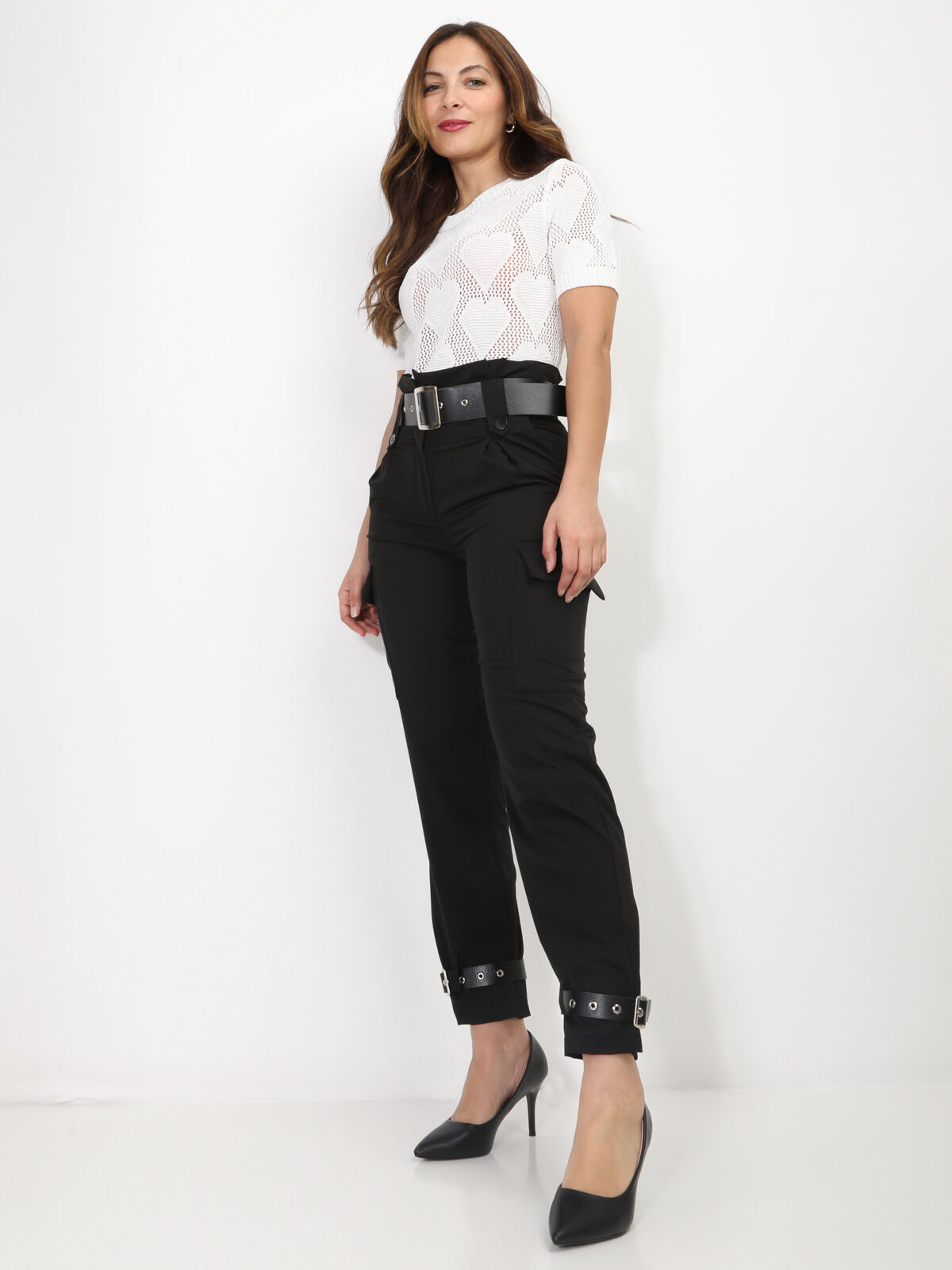 Pantalon cargo avec ceintures- Noir