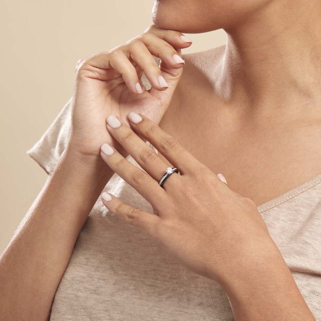 Bague Solitaire Ceramik Design Argent  Oxyde De Zirconium Et Céramique
