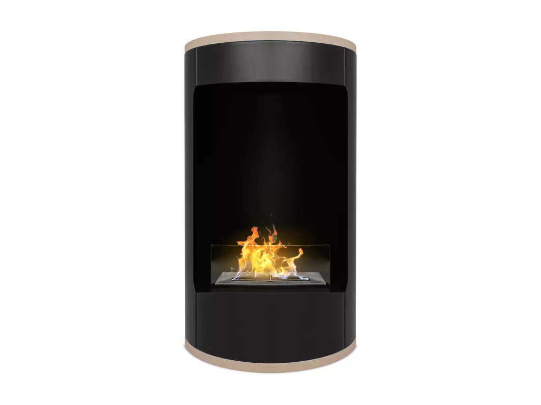 Ottaviano - Cheminée au bioéthanol de sol avec double étagère en bois mélaminé, ø 40xH67,5 cm couleur noir