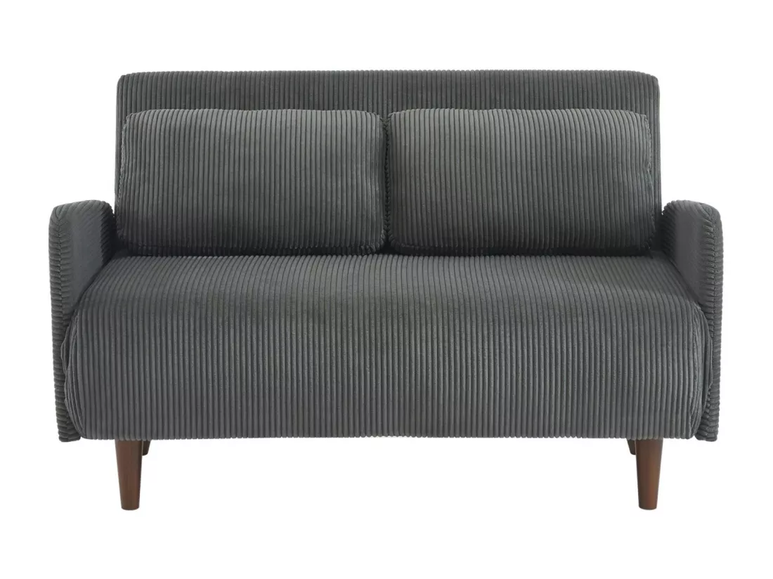 Canapé convertible en velours côtelé - Panam - 2 places scandinave. pieds bois foncé. gris foncé. banquette. dossier inclinable