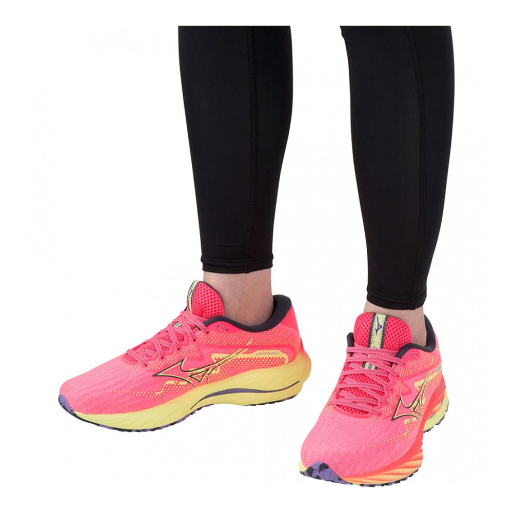 Mizuno WAVE RIDER 27 - Chaussures running Femme high-vis pink/ombreblue/luminous