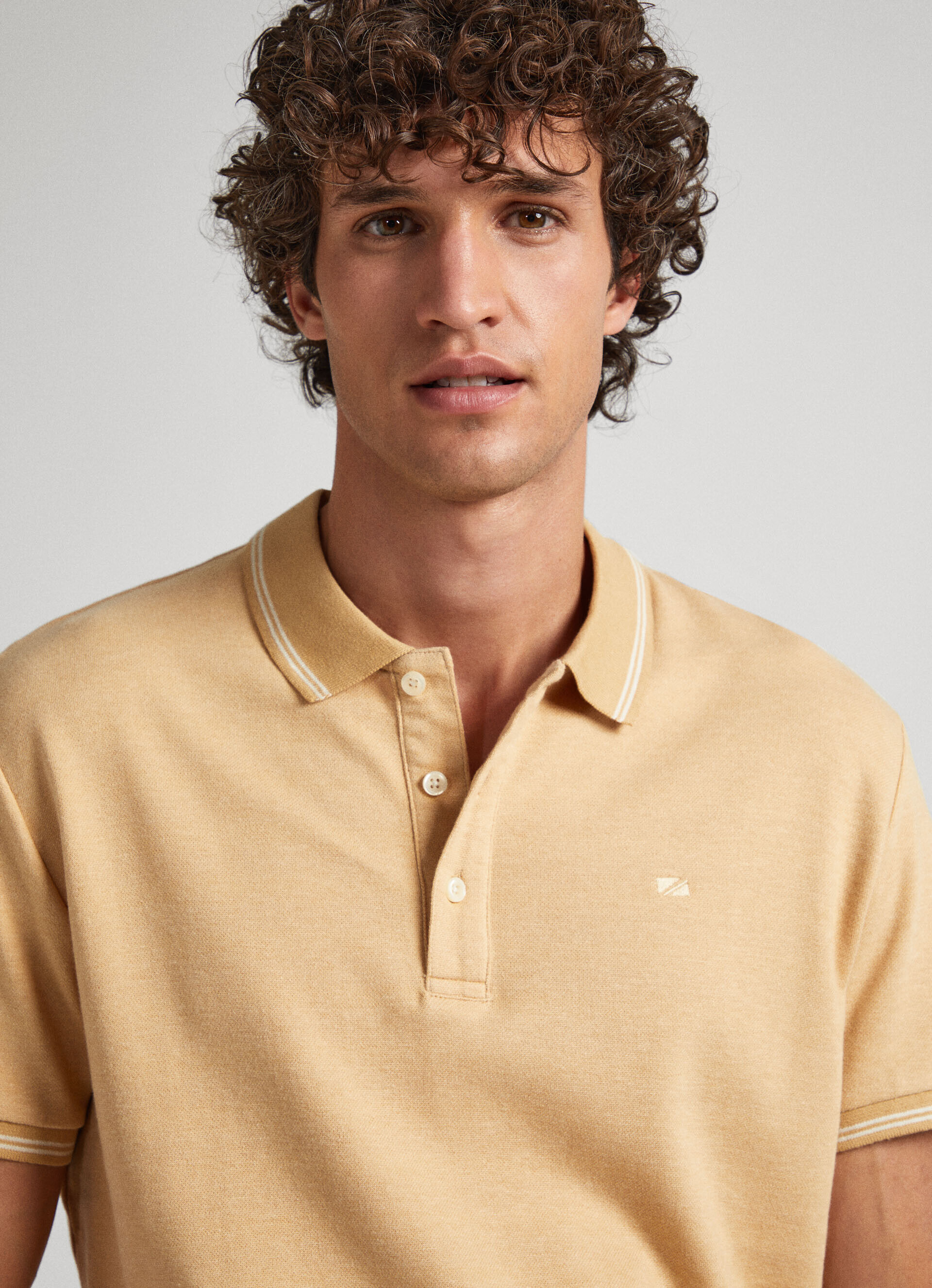 Camisa polo com logo da bandeira - bege camelo