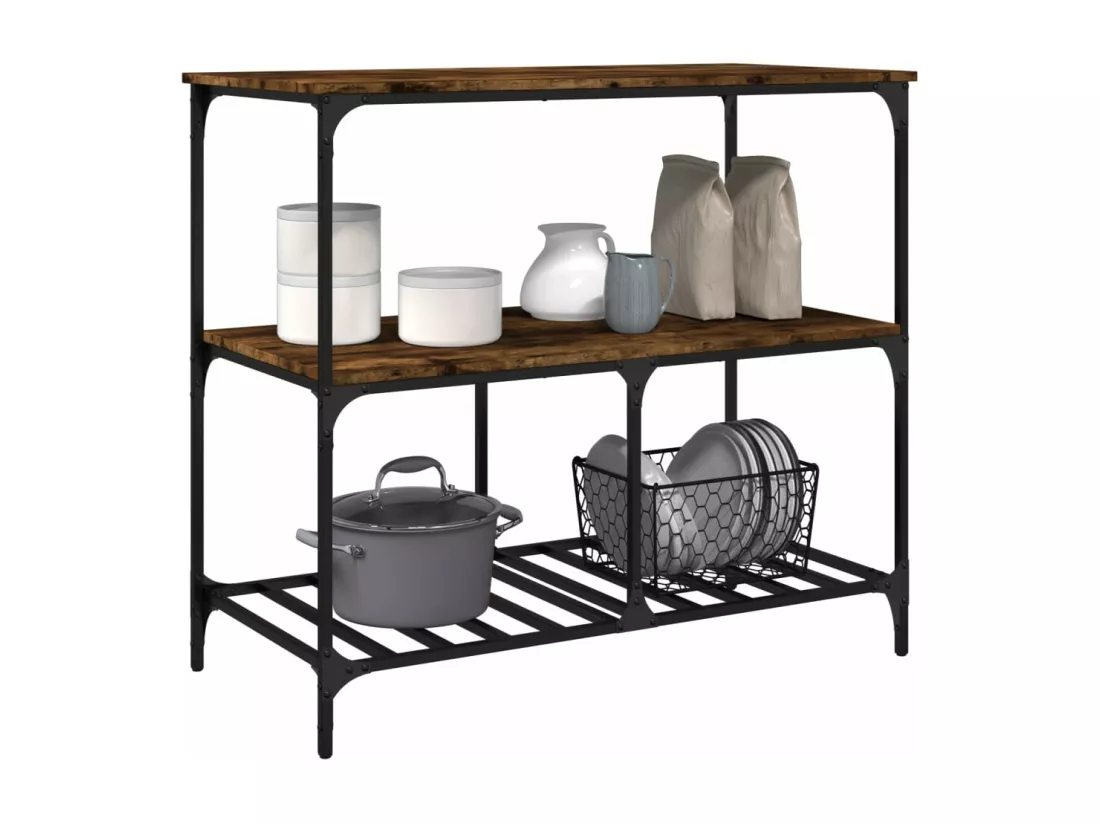 Chariot de cuisine chêne fumé 100x50x95 cm bois d'ingénierie