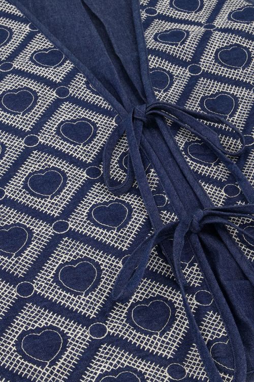 Blauw chambray gilet met hartjes embroidery