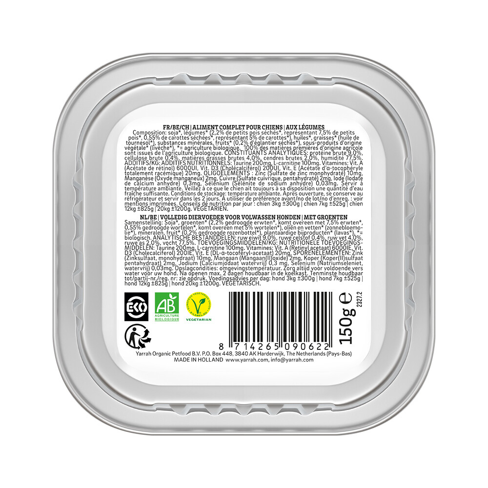 12x Yarrah Bio Hondenvoer Chunks Vegetarisch150 gr