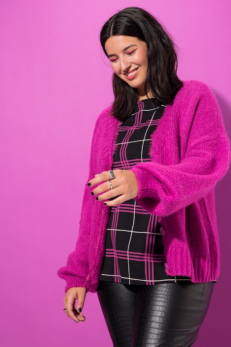 Strickjacke, oversized, Spitzenkante, Langarm