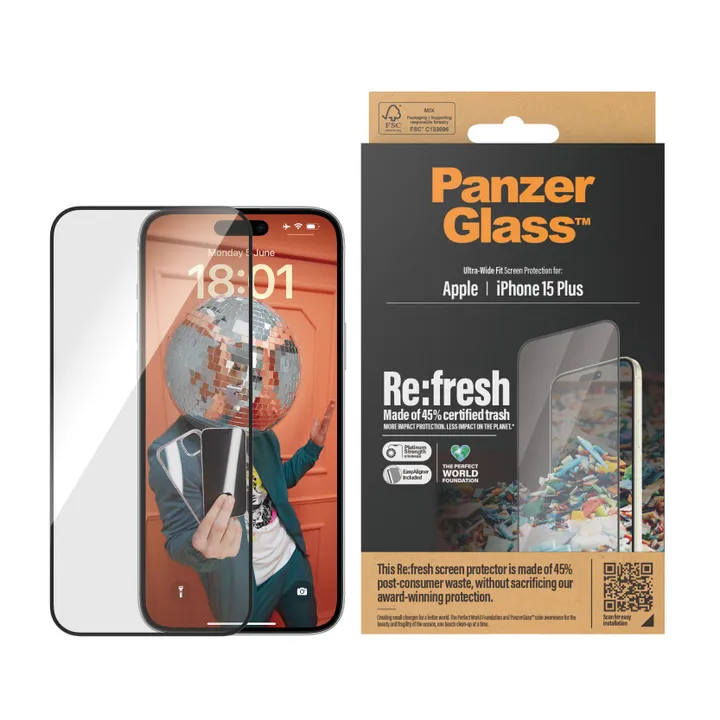 PanzerGlass™ | Ultra-Wide Fit - Skærmbeskyttelse til mobiltelefon - Re:fresh | Apple iPhone 15 Plus