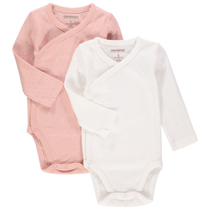 Lot de 2 bodies manches longues en coton bio et maille ajourée - Rose