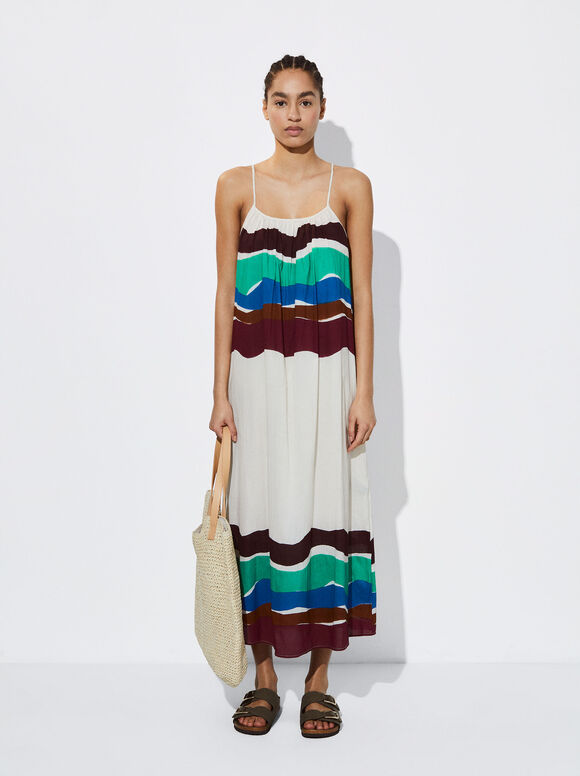 Vestido midi estampado - Multicolorido