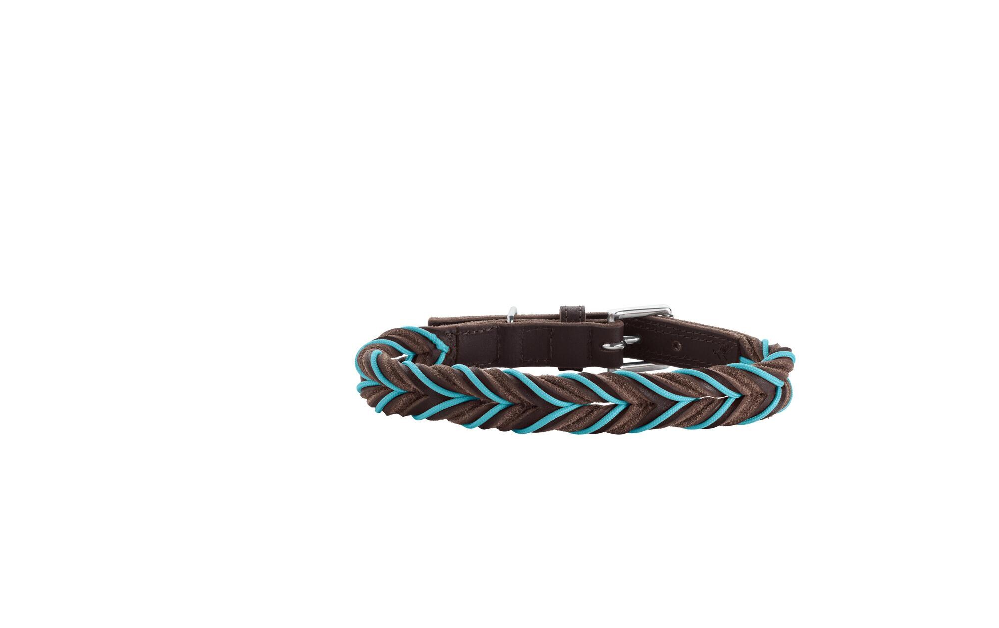 Halsband Solid Education Cord, M (55), Dunkelbraun/TürkisHundehalsband