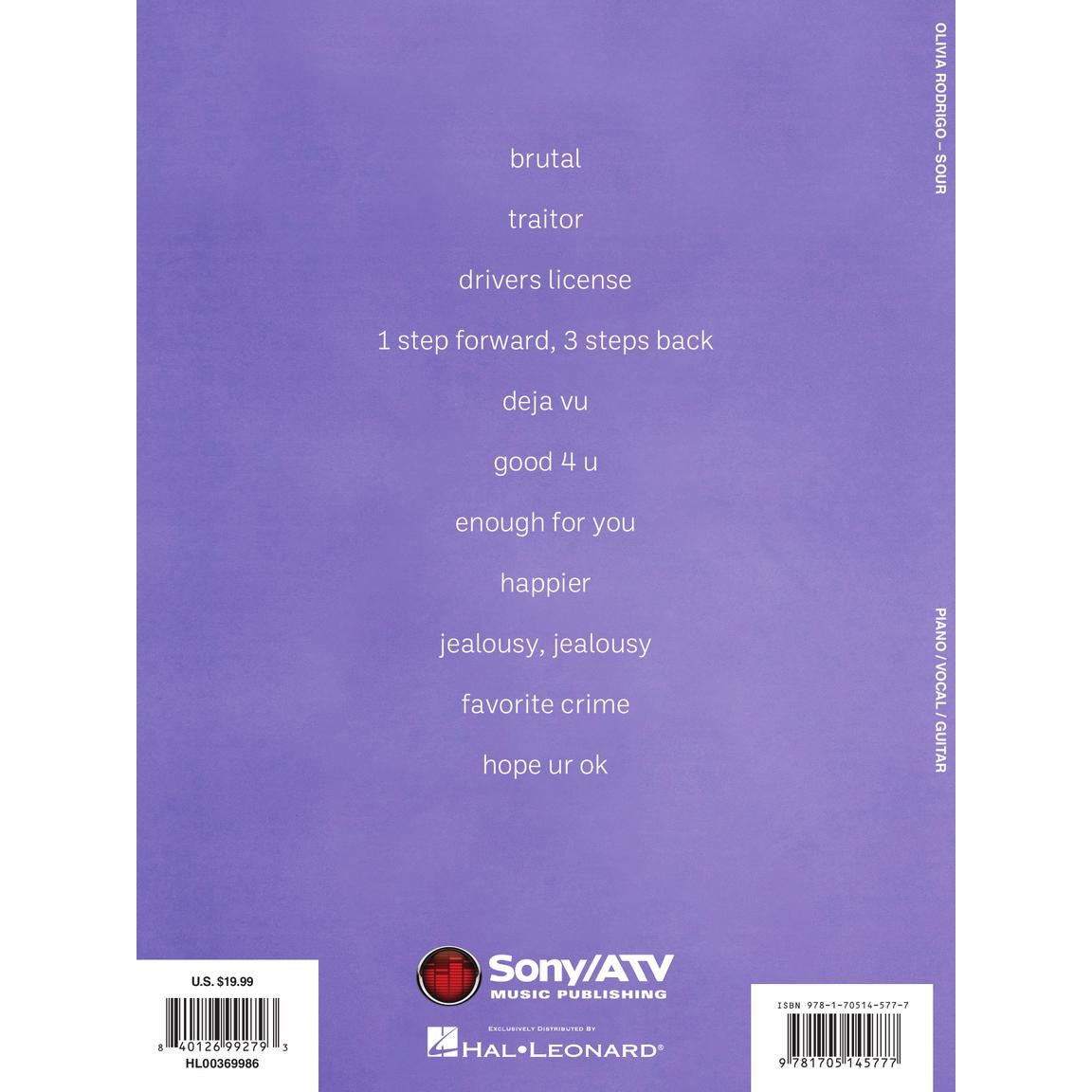 Hal Leonard Olivia Rodrigo Sour voor piano, zang en gitaar