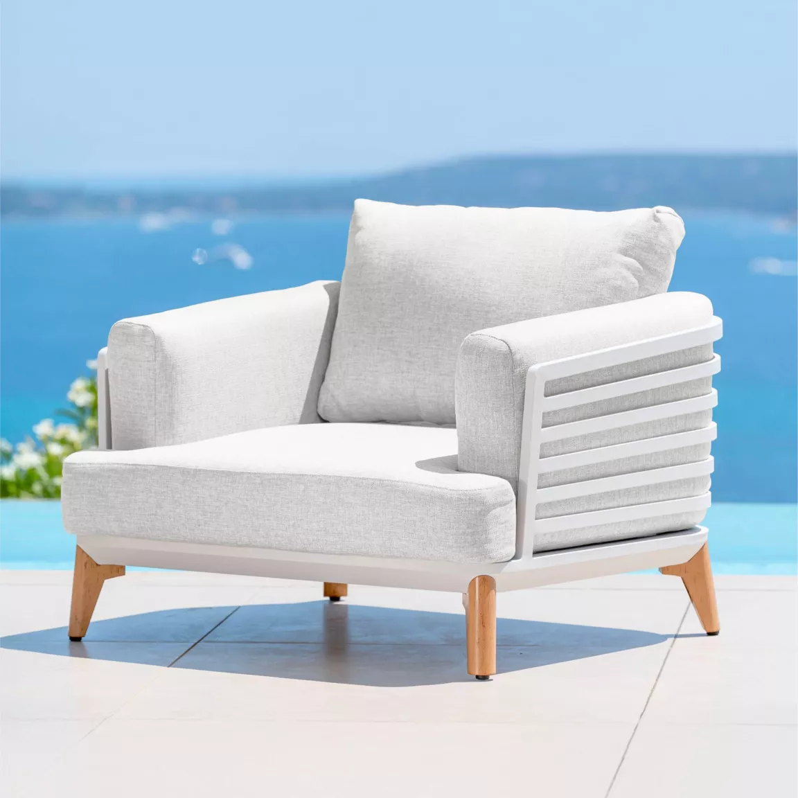Salon de jardin aluminium 8 places 6 pcs Monte Carlo Blanc et gris clair